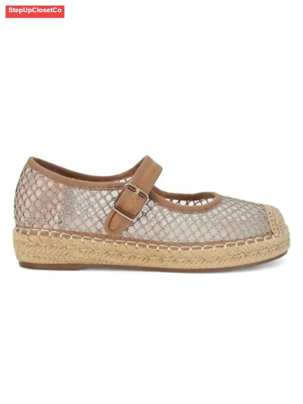Mesh Mary Jane Platform Flats Woven Raffia Espadrilles Women
